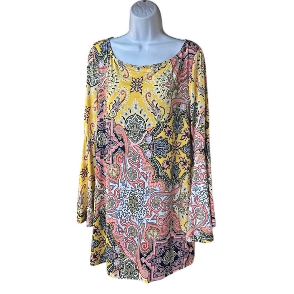 Midnight Velvet Paisley Boho Bell Sleeve Tunic Top Mini Dress READ